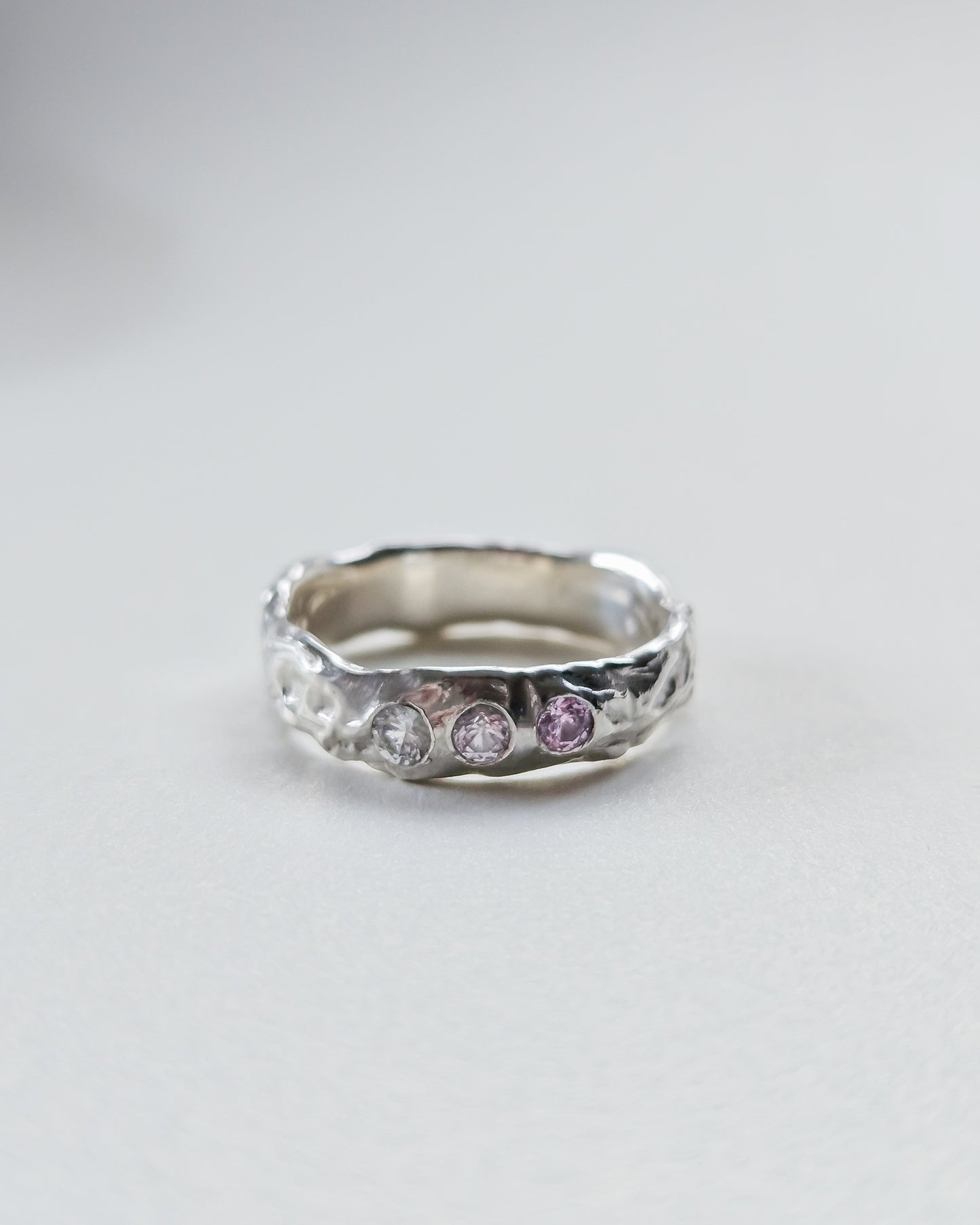 Melted ring with pink sapphires