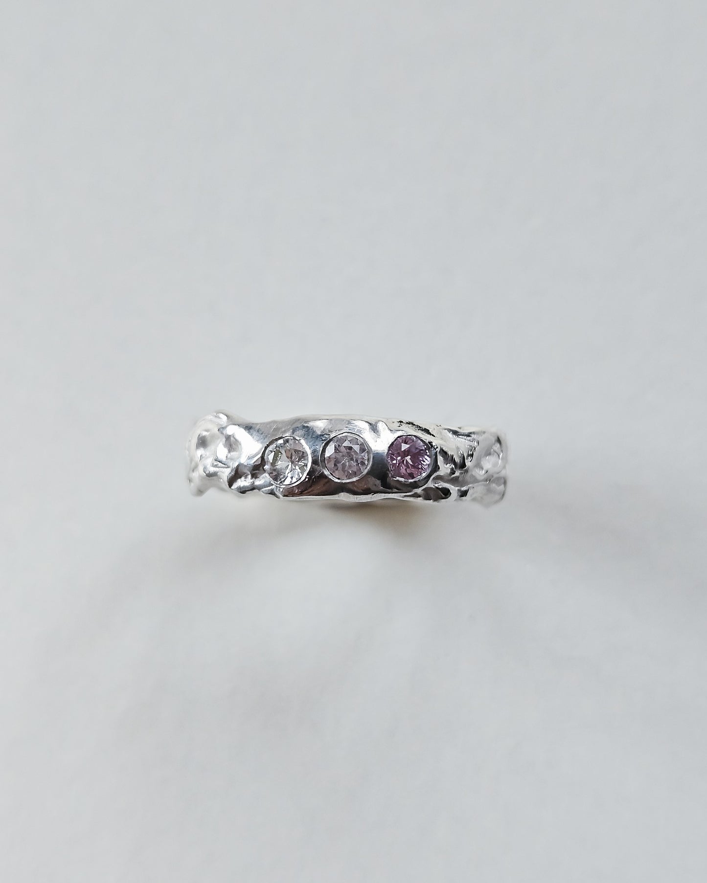 Melted ring with pink sapphires