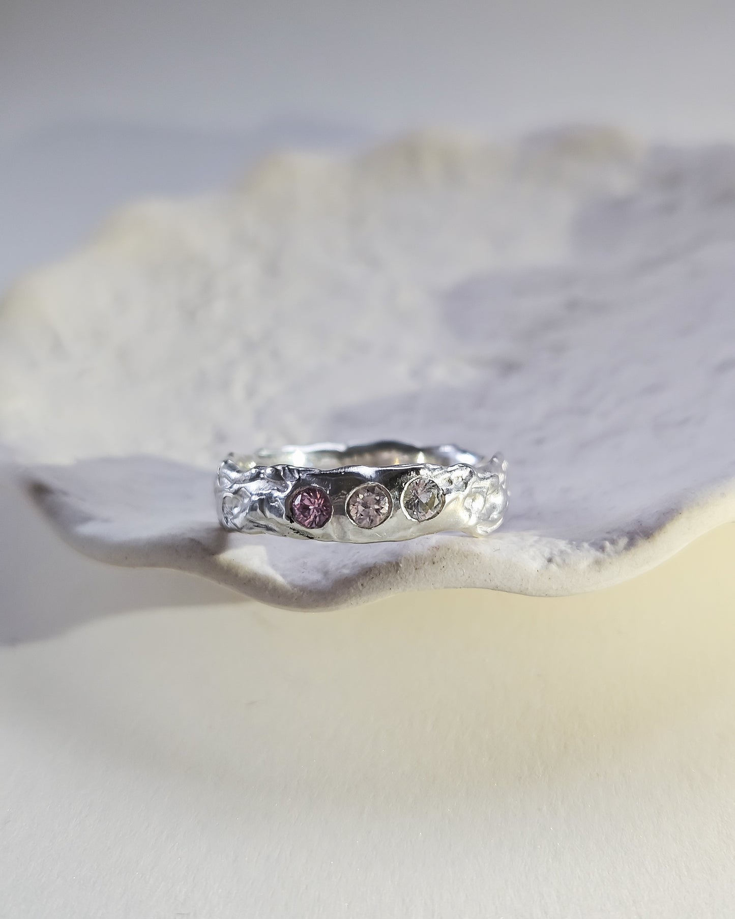 Melted ring with pink sapphires